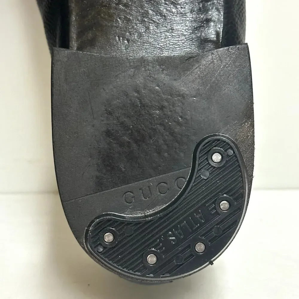 RESOLED Gucci Jordaan Penny Loafer Tiger Head Accent Black Pebbled UK 8 US 9 D
